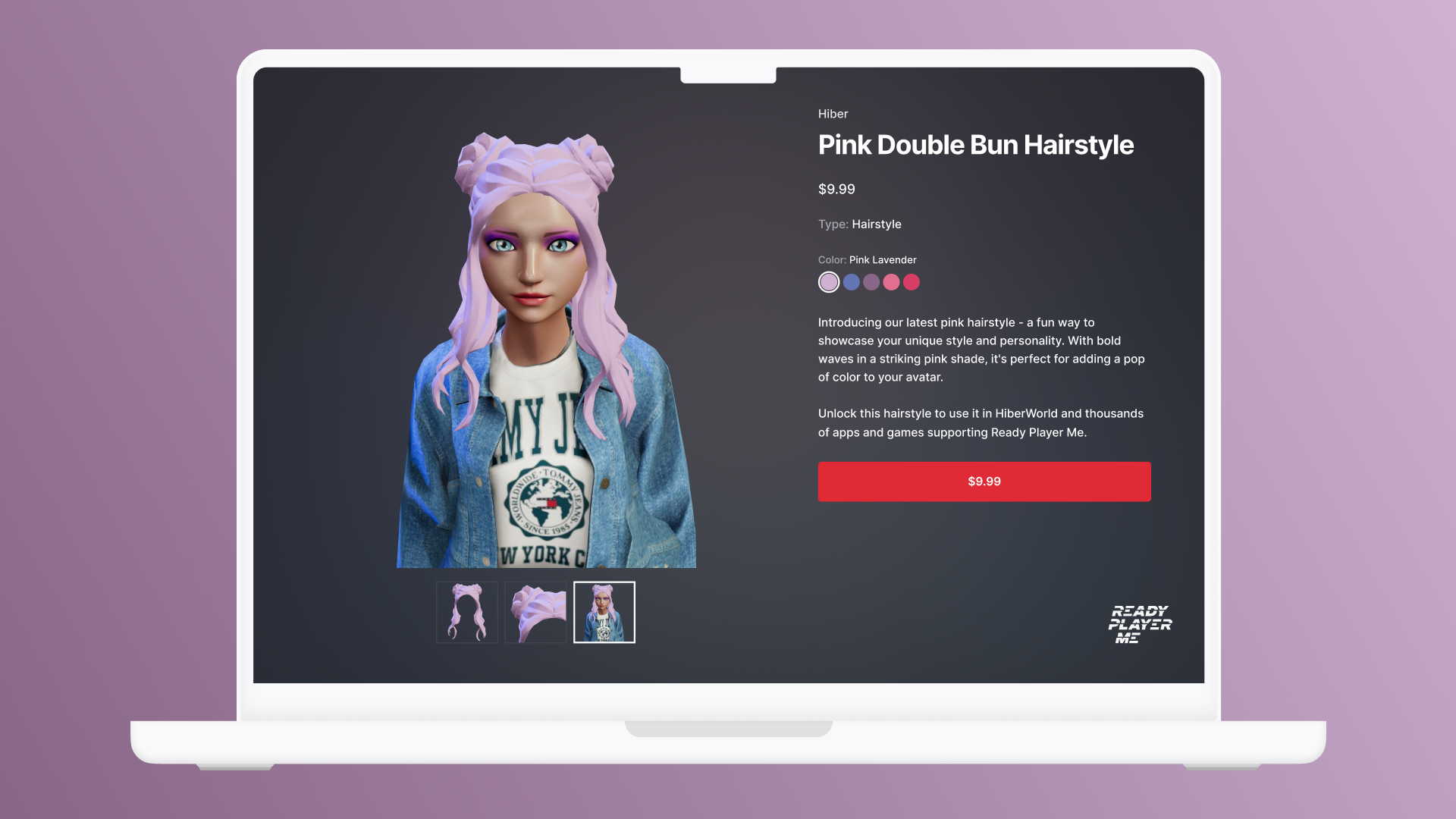 Product page for a Ready Player Me avatar hairstyle in HiberWorld